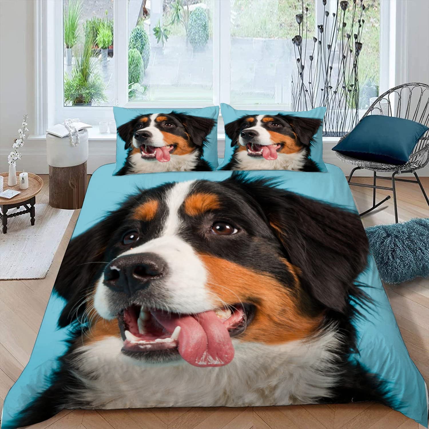 RFFLUX 3D Bern Sennenhund Bettwäsche Set 135x200 cm 2teilig mit Reißverschluss Weiche und Angenehme Schlafkomfort Microfaser Bettbezug Kinderbettwäsche mit Kissenbezug 80x80 cm