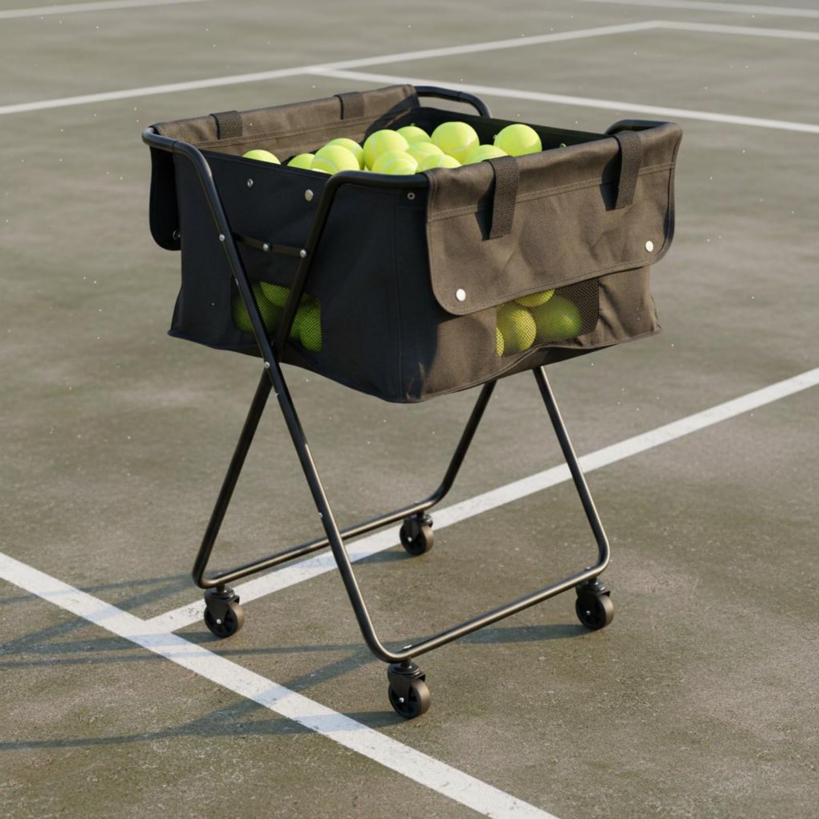 Carrello Raccogli Palline da Pickleball Grande Capacità Carrello Palline Tennis Pieghevole Struttura Robusta Cestino Raccoglipalle Tennis