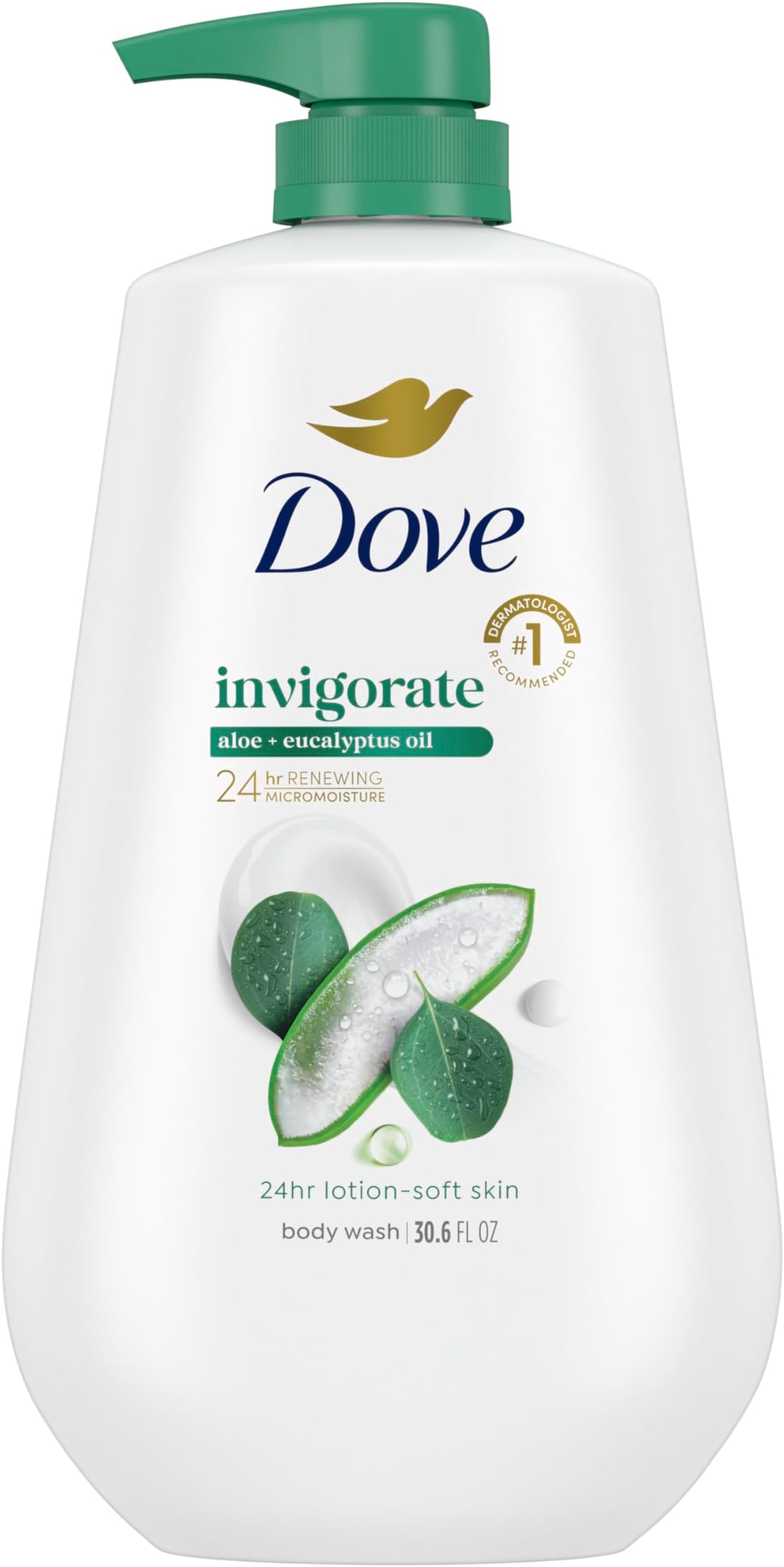 Body Wash with Pump Invigorate Aloe & Eucalyptus For 24hr Lotion-Soft Skin Moisturizing Skin Cleanser with No Sulfates No Parabens 30.6 Oz