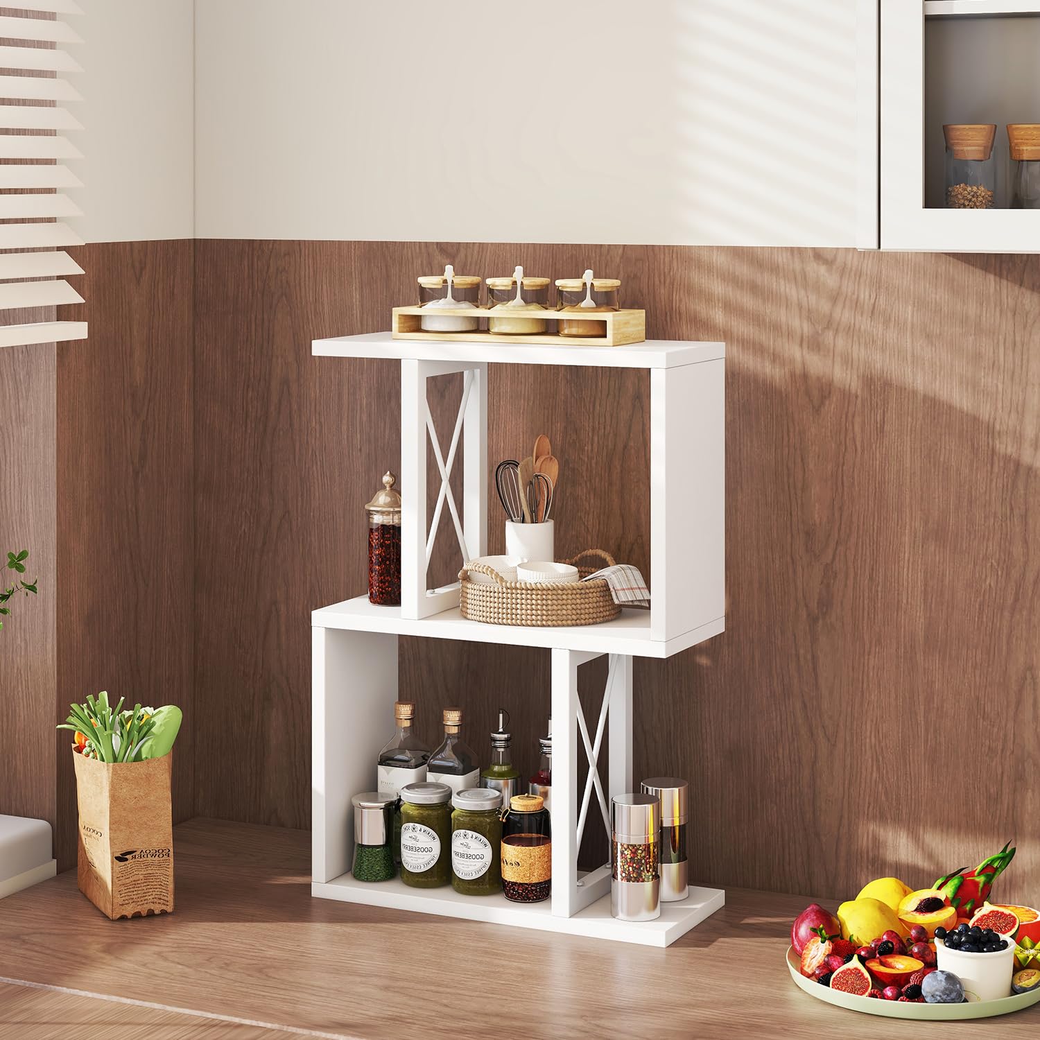IBUYKE Estantería de Escritorio, estantería de Mesa de 3 Niveles, Organizador de Almacenamiento para Oficina/residencia universitaria, estantería de Escritorio sólida TMZ011W