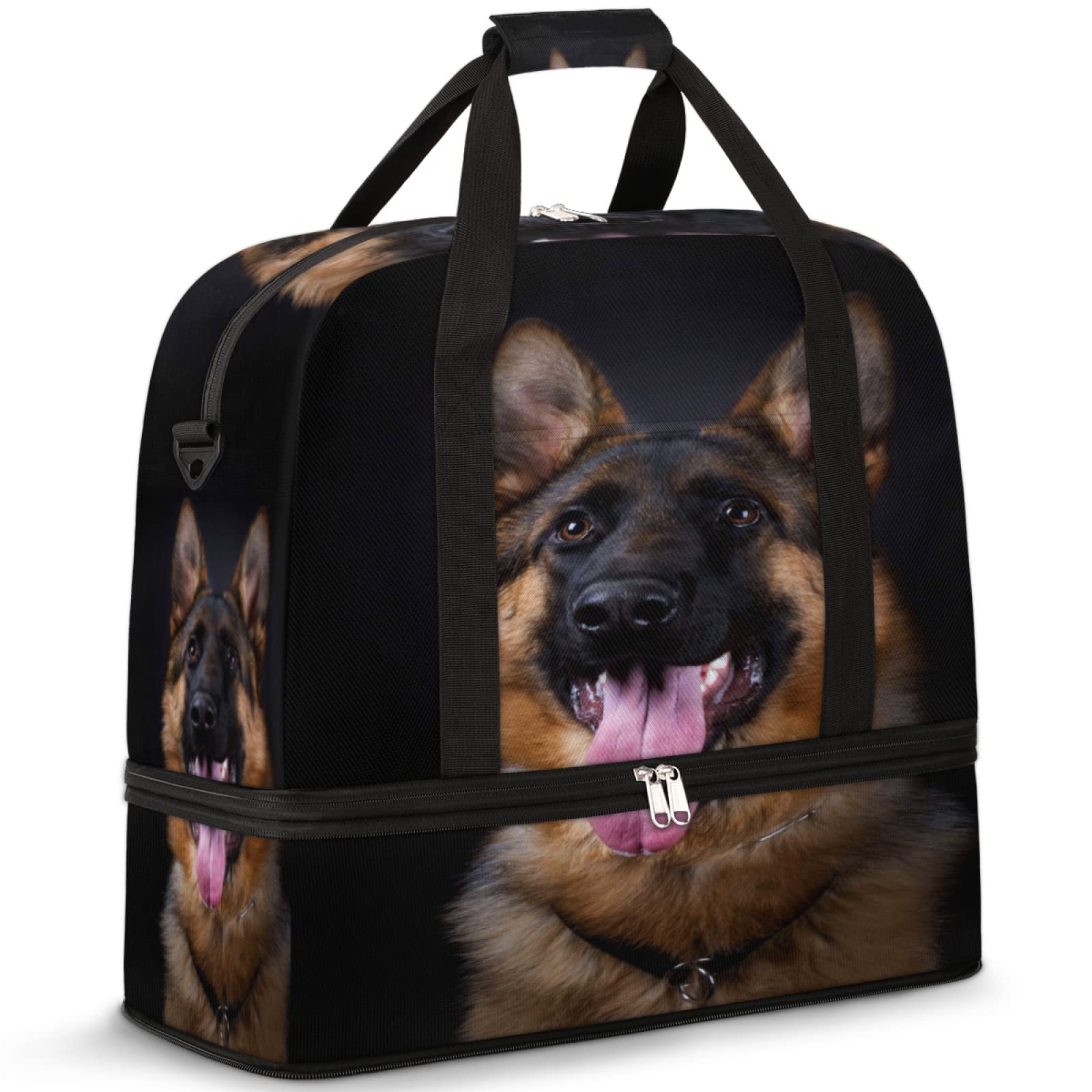 Dog German Shepherd Foldable Travel Duffel Bag Tote Dog Animal Pattern Lightweight Luggage Sports Gym Bag with Shoes