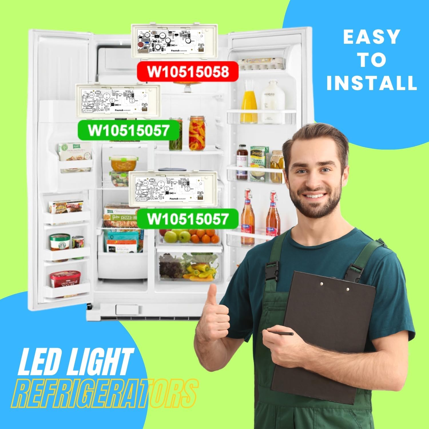 W10515058 Refrigerator Main LED Light WPW10515058 AP6022533 PS11755866 W10522611 W10465957 AP6022534 PS11755867 3021142 Compatible for Whirlpool, Kenmore, Maytag, KitchenAid, AP6022533 PS11755866