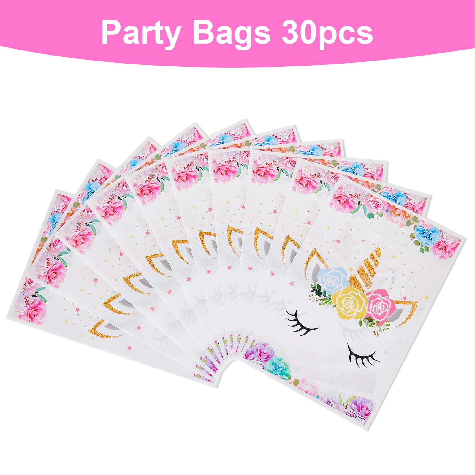 PintreeLand 30PCS Unicorn Party Favor Bags, Plastic Small Goodie Gift Candy Bags with Handle for Birthday Pink Theme Party