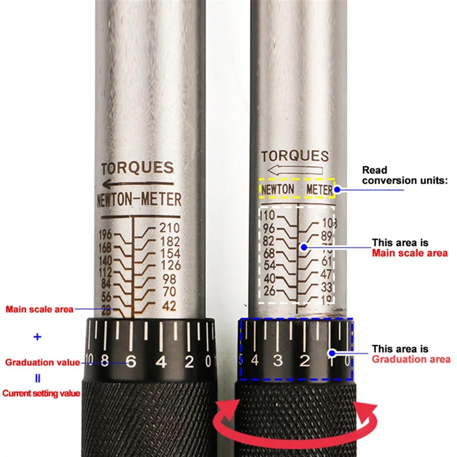 Clé Dynamométrique 1/4, 3/8, 1/2 Pouce - 5 à 210 Nm (outil Multifonction)