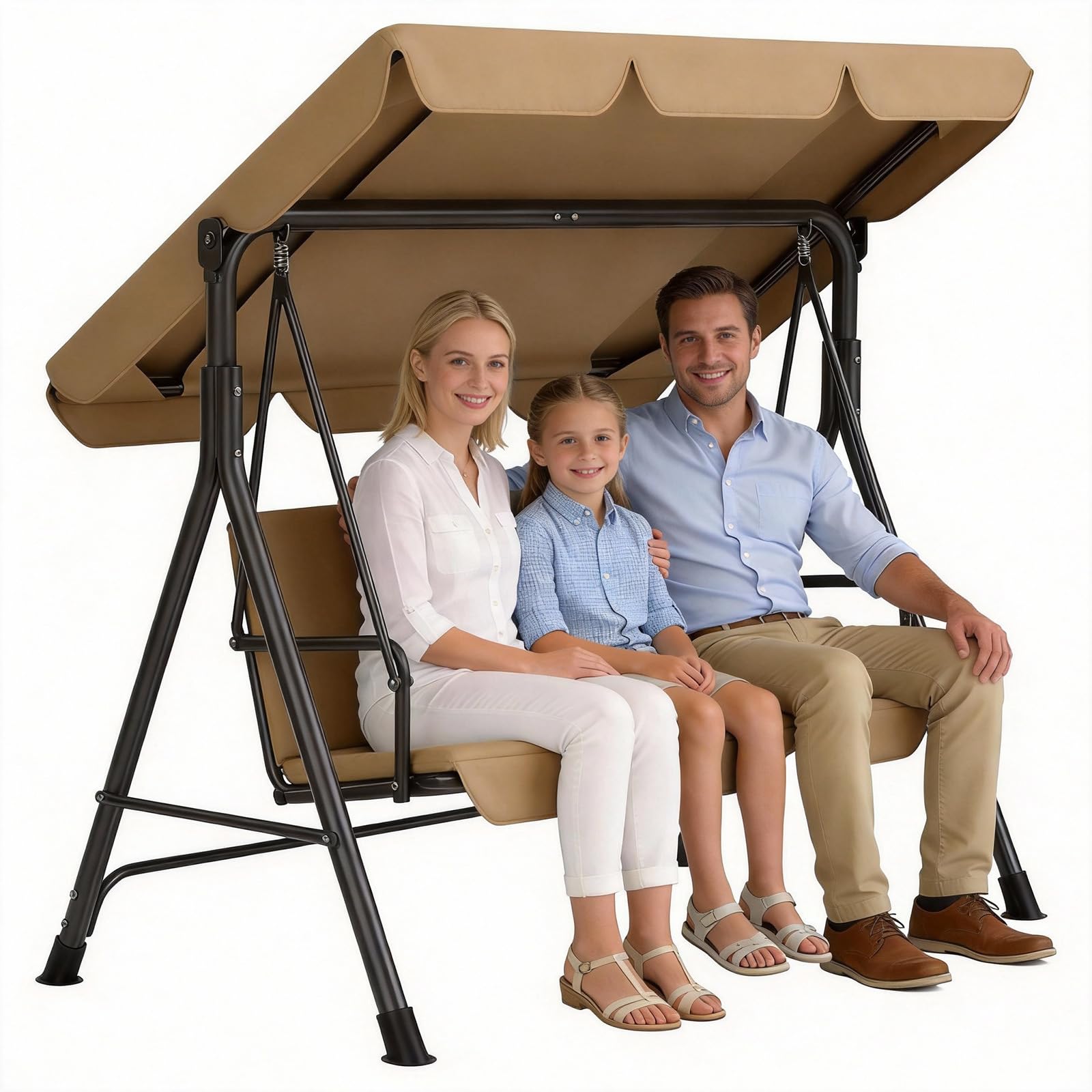 Huracan Balançoire de jardin 3 places avec fonction allongée, chaise longue de jardin avec toit pare-soleil réglable, cadre en acier stable jusqu'à 200 kg, banc balançoire d'extérieur résistant aux
