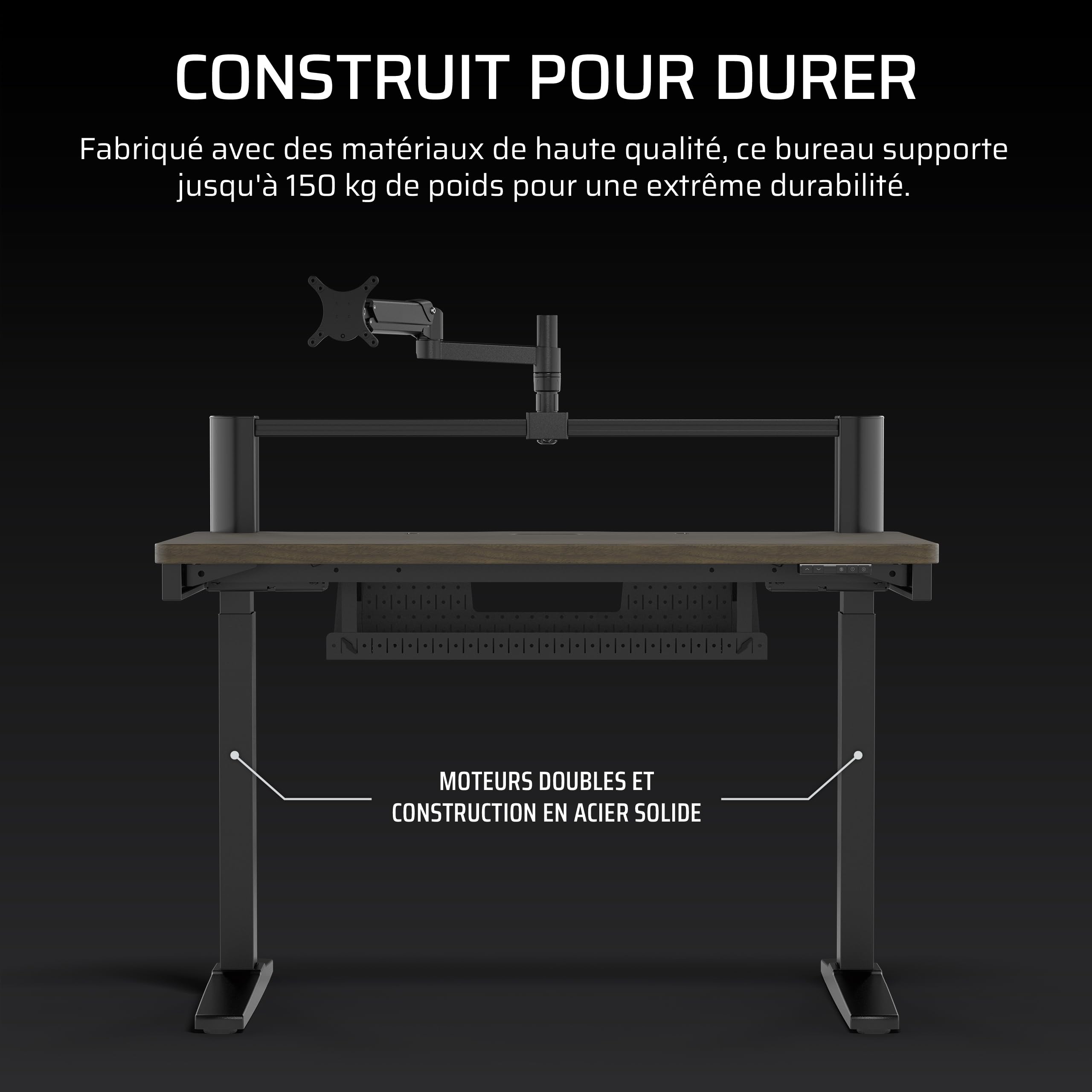 CORSAIR Platform:4 Elevate – 120 cm x 76 cm, Hauteur Réglable, Bureau d'ordinateur Électrique Debout Home Office Gaming Desk, Bras d’écran Inclus – Teinture de Noyer Foncé
