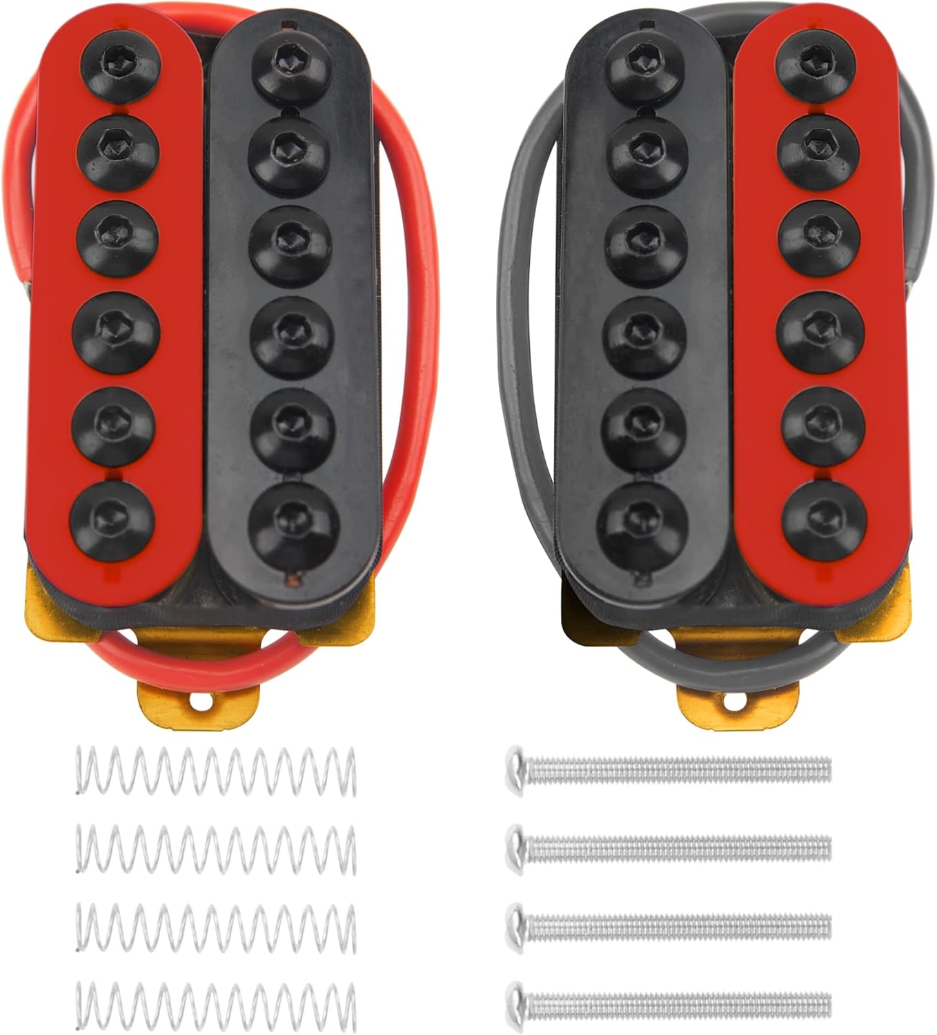 2Pcs Yootones Adjustable Electric Guitar Humbucker Double Coil Pickup Neck 50mm Bridge 52mm Compatible with ST SQ LP Guitar Instrument (Red Black)