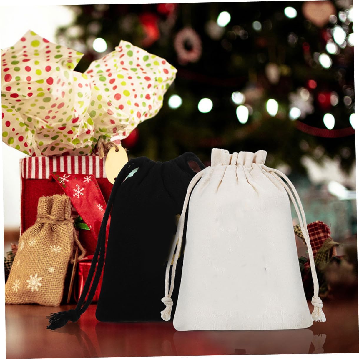 CORHAD 6pcs Drawstring Party Favor Bags Xmas Cotton Linen Gift Pouches