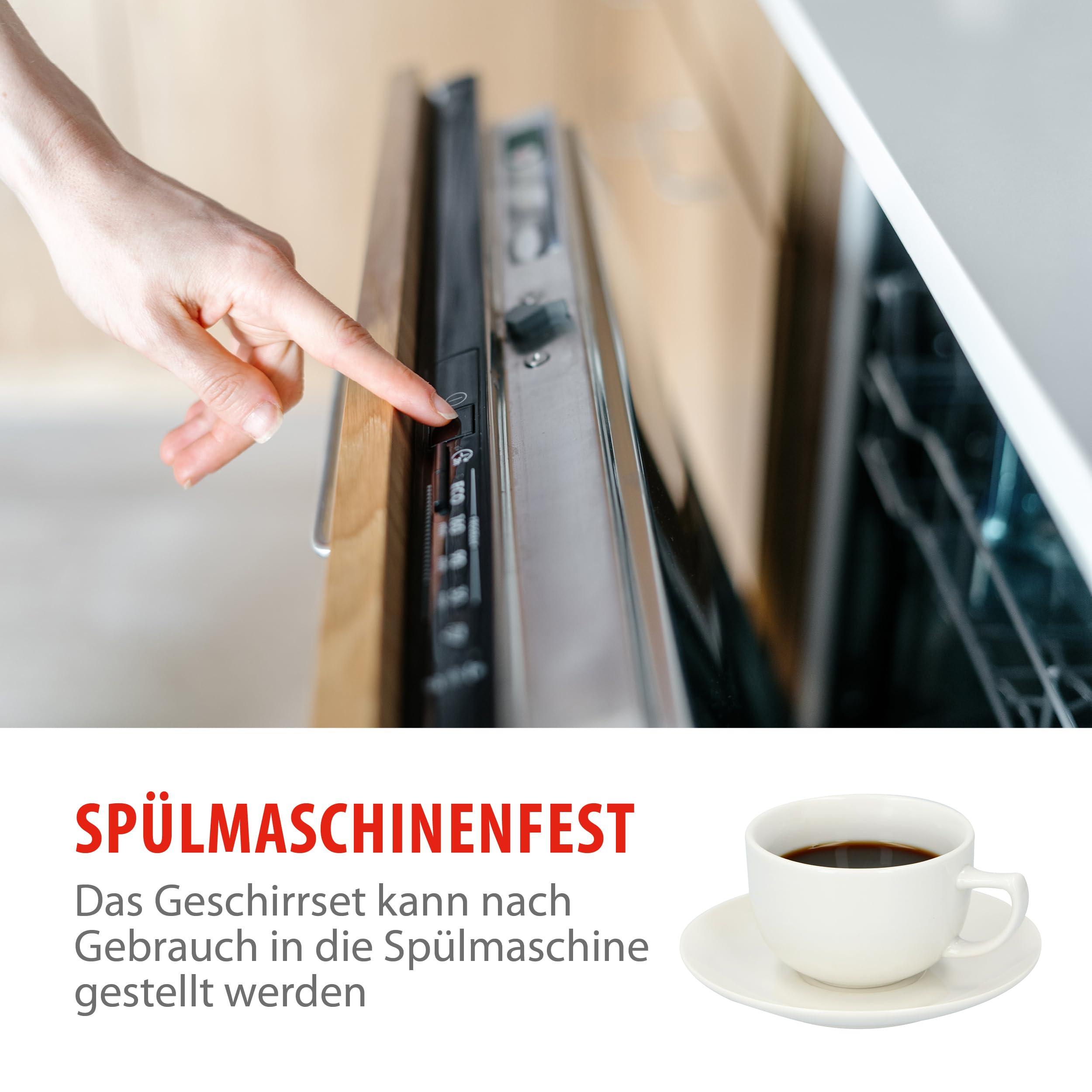 Alpina Geschirrset 8 Personen 40-teilig Steingut Teller Set Speiseteller Schalen Kaffeebecher Camping Mikrowelle Spülmaschinengeeignet Weiß