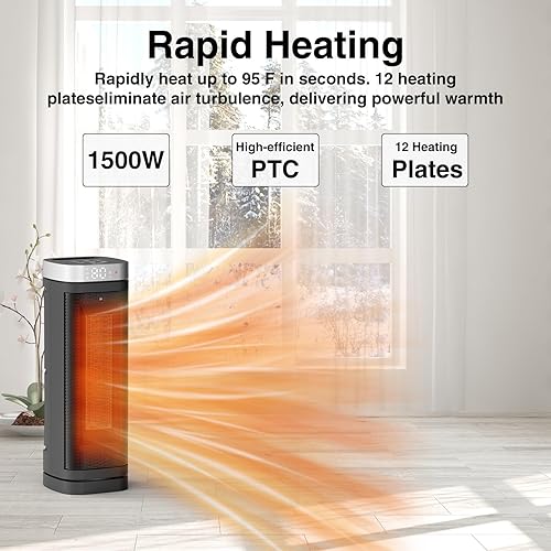 Miniatura 4 de Calentador de espacio, calentadores eléctricos de 17 pulgadas para uso en interiores con termostato y control remoto, oscilación de 70, temporizador