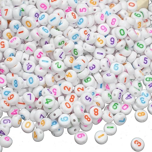 Miniatura 9 de 1000 cuentas numéricas redondas y blancas de 0-9 cuentas mixtas de 0.157 x 0.276 in de plástico, cuentas sueltas para hacer joyas y pulseras (blanco
