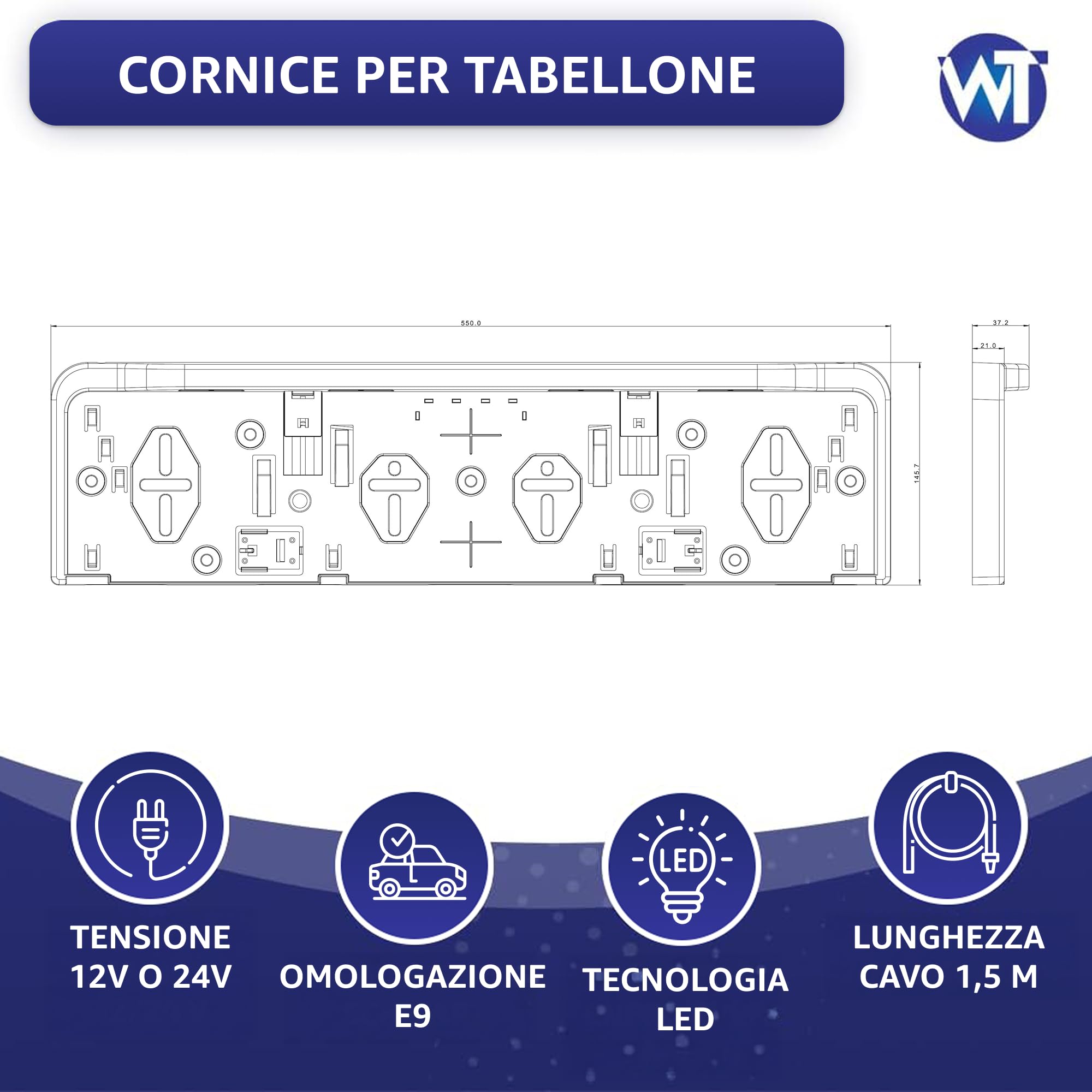 Porta targa con retroilluminazione 12V 24V LED Universale, luce targa per rimorchi, semirimorchi