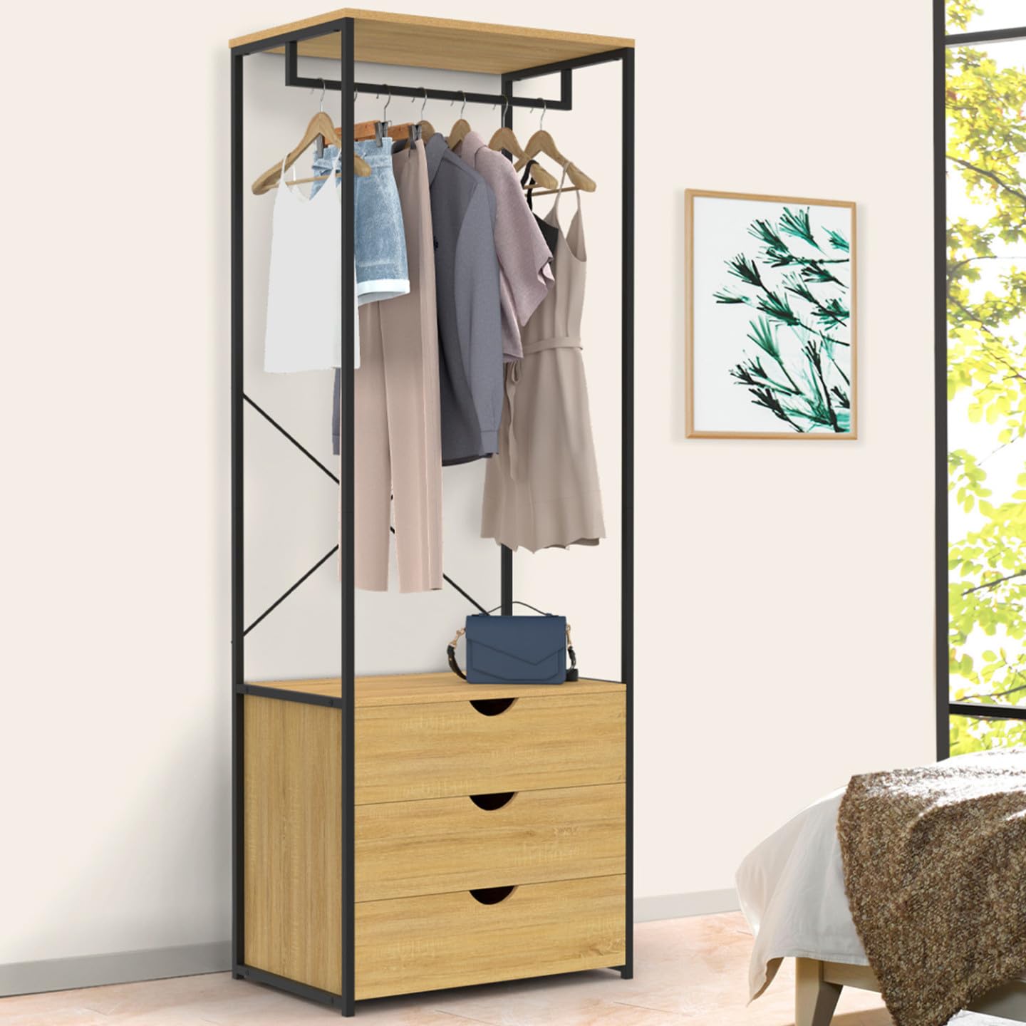 IDMarket – Armario de ropa con 3 cajones L.60 cm DETROIT diseño industrial