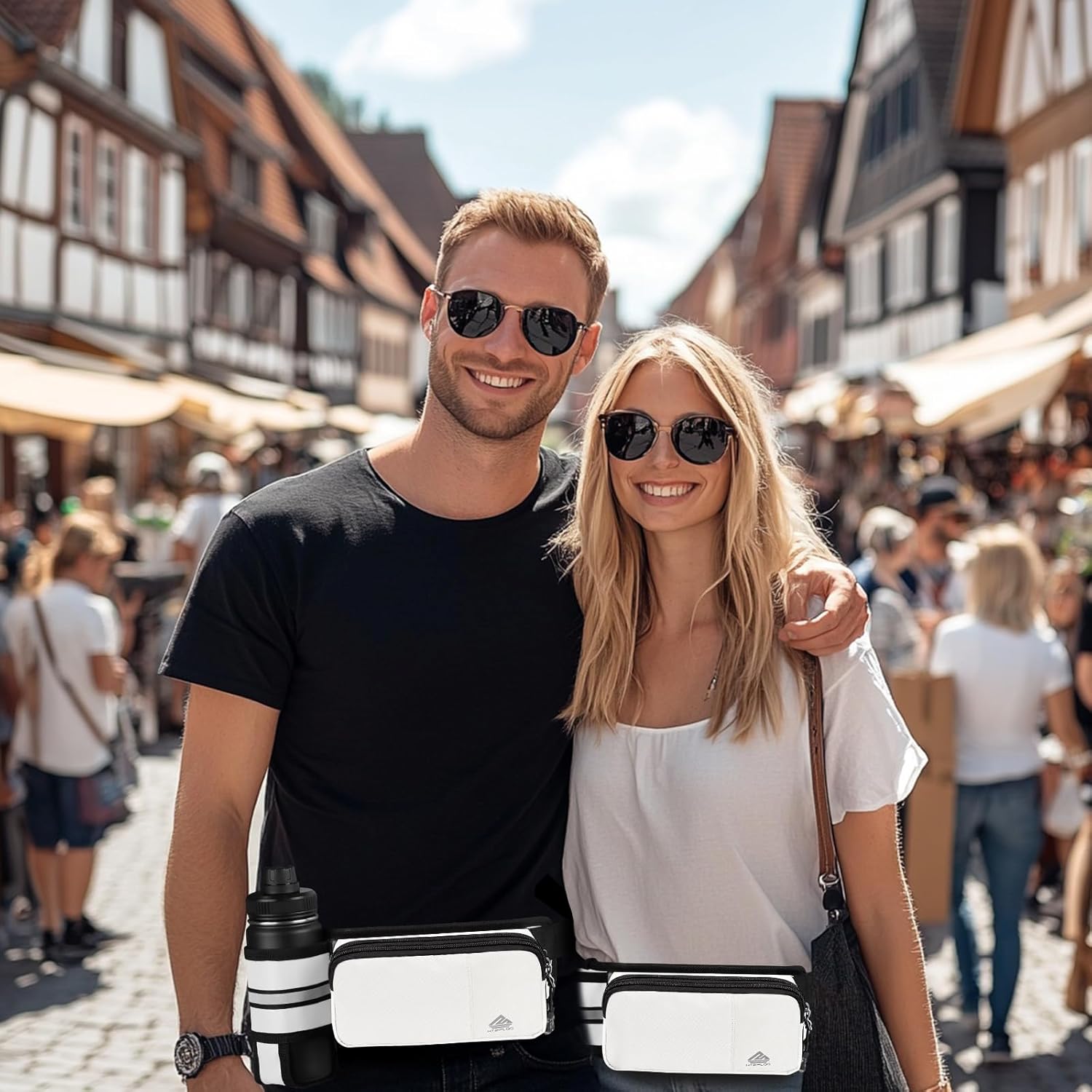 Fanny Pack for Women Men with Water Bottle Holder,Waist Bag for Hiking,Travel,Running,Dog Walking,Workout,Cycling (White) - Image 6