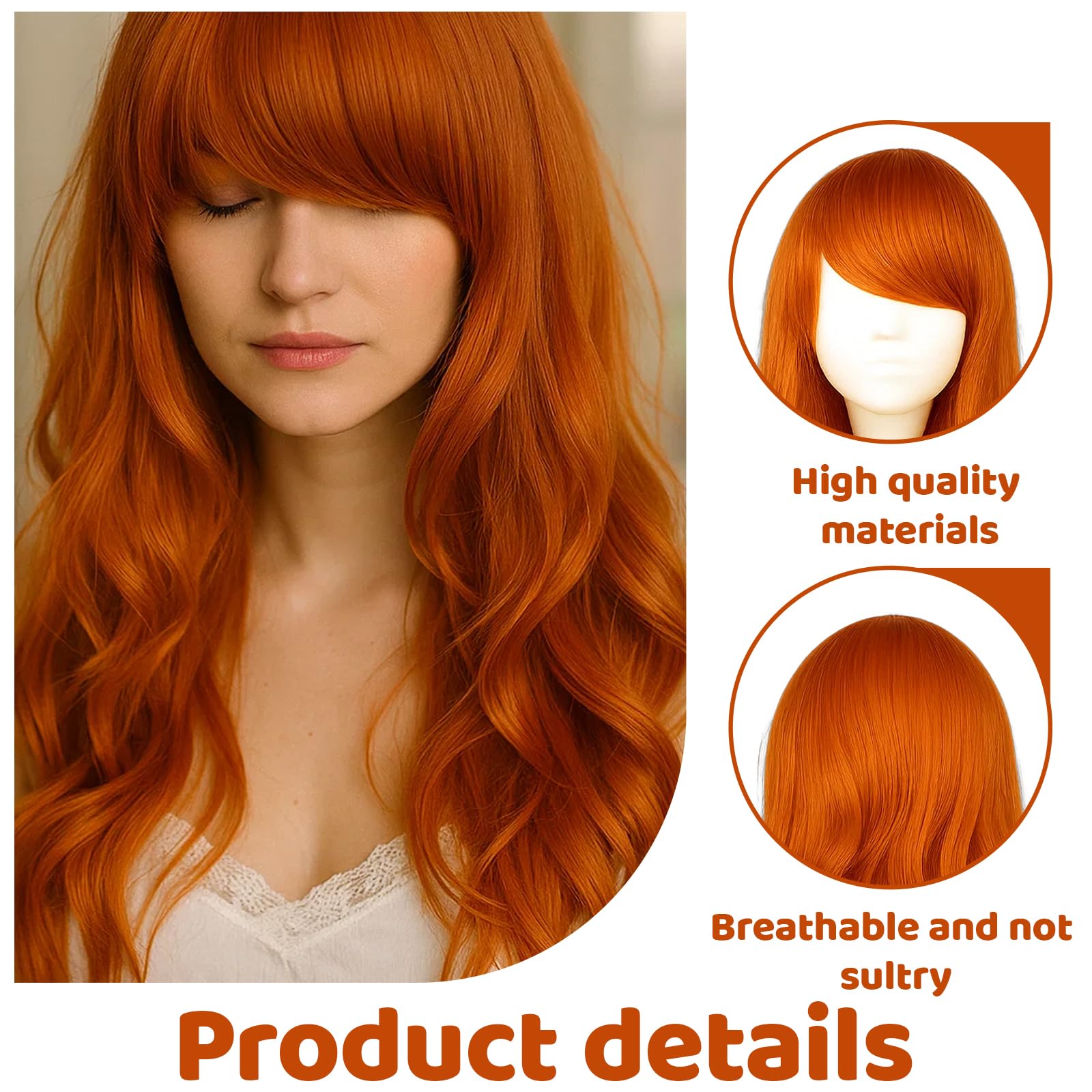 Long Orange Wig, Ginger Curly Wig for Women Anime Cosplay Wigs with Natural Look, 80cm Length for Halloween Parties and Costume Events - Image 3
