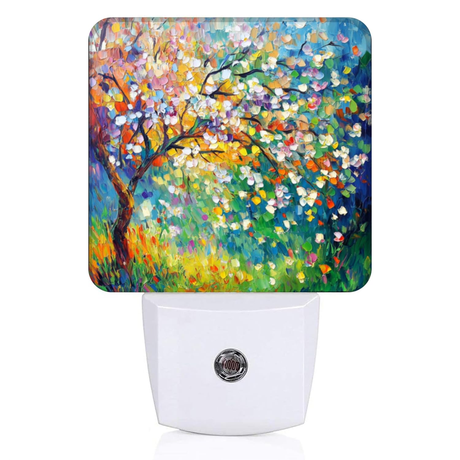 Mearafois Square LED Night Lights Lamp with Dusk to Dawn Sensor Energetic Springtime Blossom Night Light Plug Into