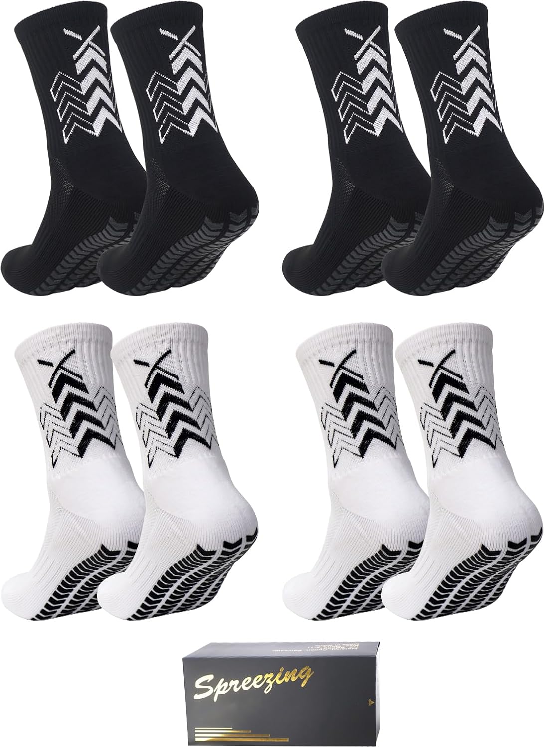 Grip Socks Soccer Men's Non Slip Soccer Socks for Kids Pilates Socks Men Women 4Pairs