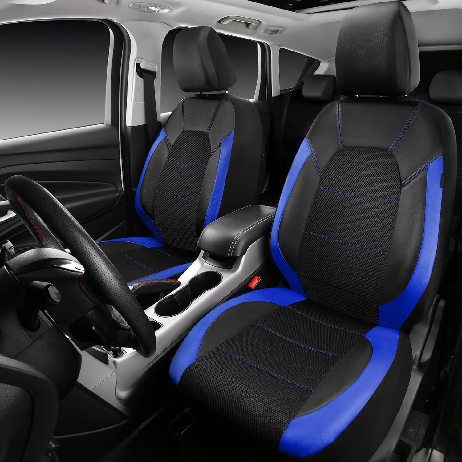 Fundas Asientos Coche Cuero para Citroen C3 c3 Aircross SUV Live/Feel/Feel Pack/C-Series/Shine, All Weather Front Rear Cushion Cover Automotive Protectors Juegos Cubreasientos,Blue