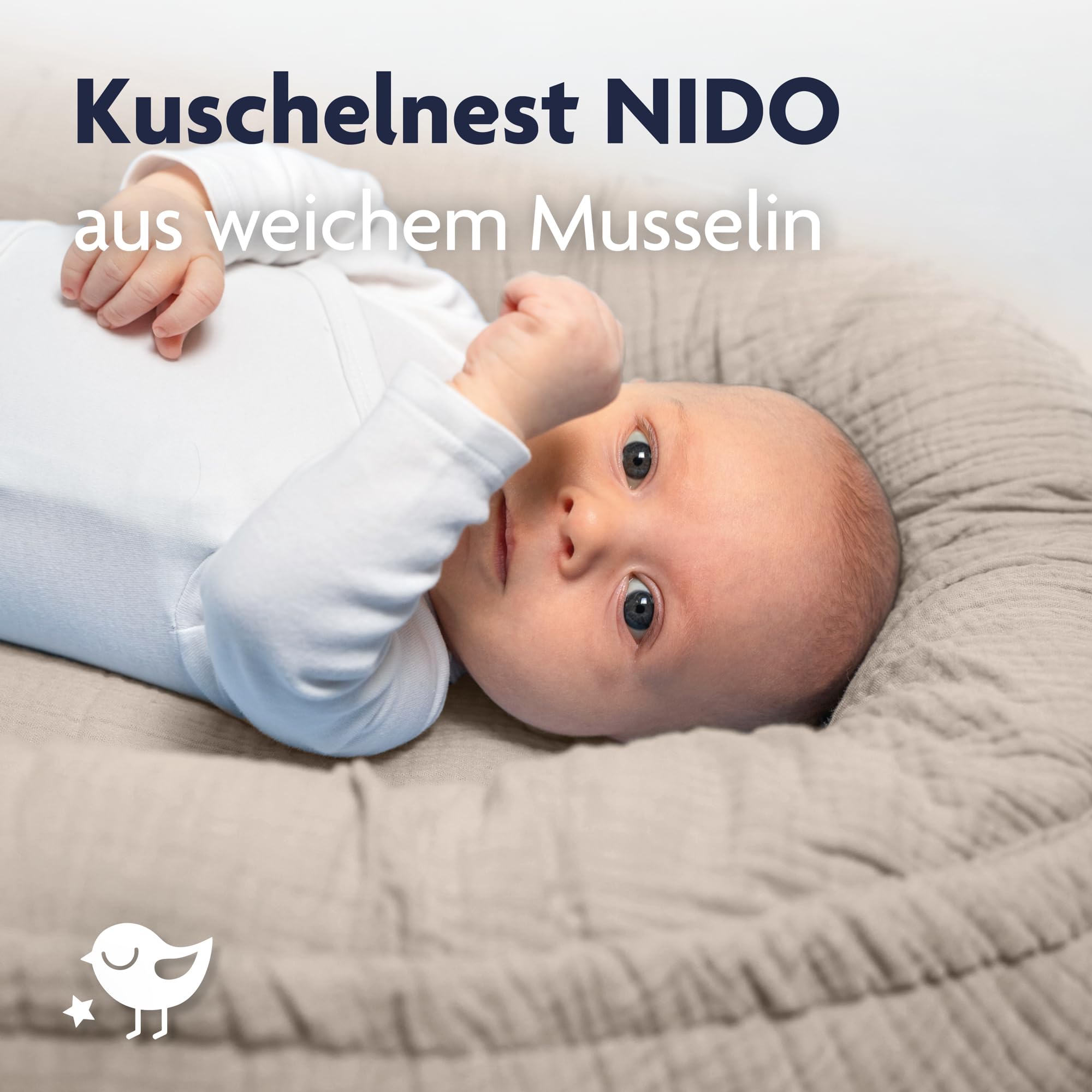 Julius Zöllner Kuschelnest NIDO | Liegefläche ca. 60x35 cm | Für Babys ab der Geburt | 100% Baumwollmusselin | Made in Germany | OEKO TEX Standard 100 | Sand