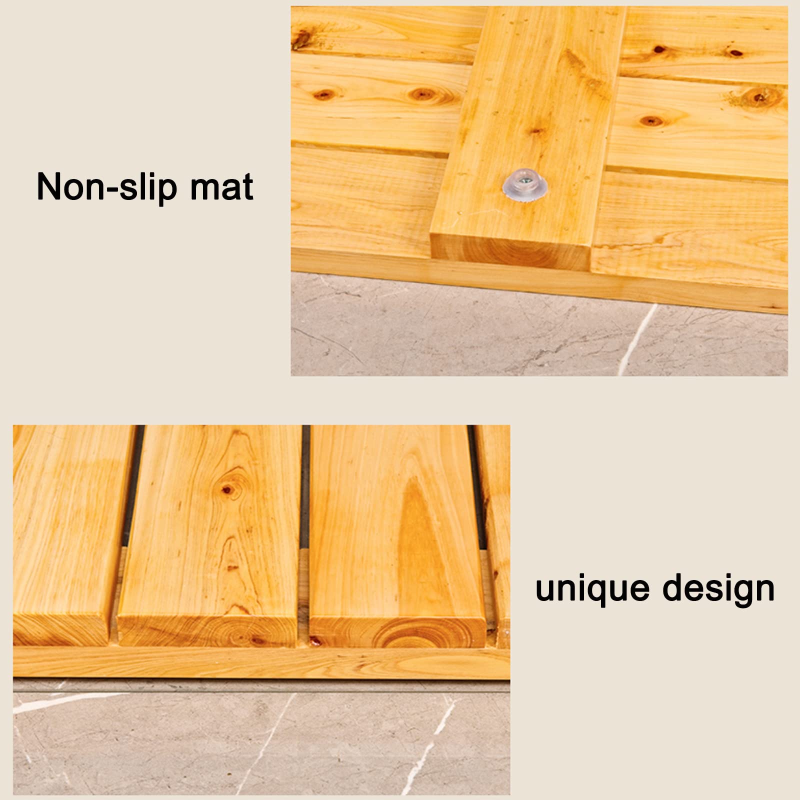 Elegante Tappetino da Pedana Doccia in Legno,Antiscivolo Pedana Doccia,Pedana per Doccia per Impieghi Gravosi,Pedana in Legno,per Interni ed Esterni,Vasca da Bagno,Spa,Sauna (80x60cm/31x24in)