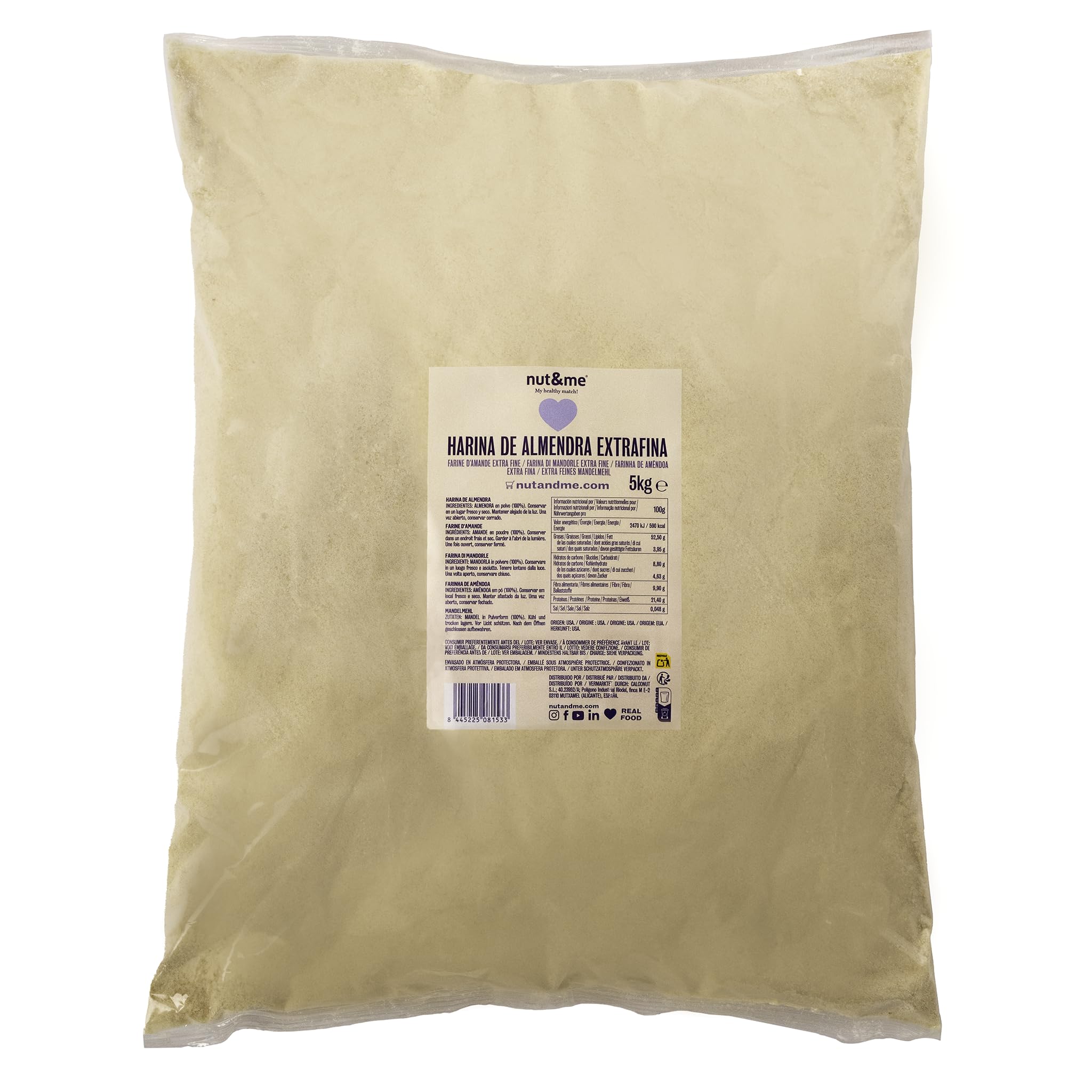 Mandelmehl 5 kg nut&me | Gemahlene Blanchierte Mandeln | Geeignet für ketogene Diäten | Glutenfrei | Vegan | Hoher Proteingehalt | Extrafein | Ideal zum Backen |
