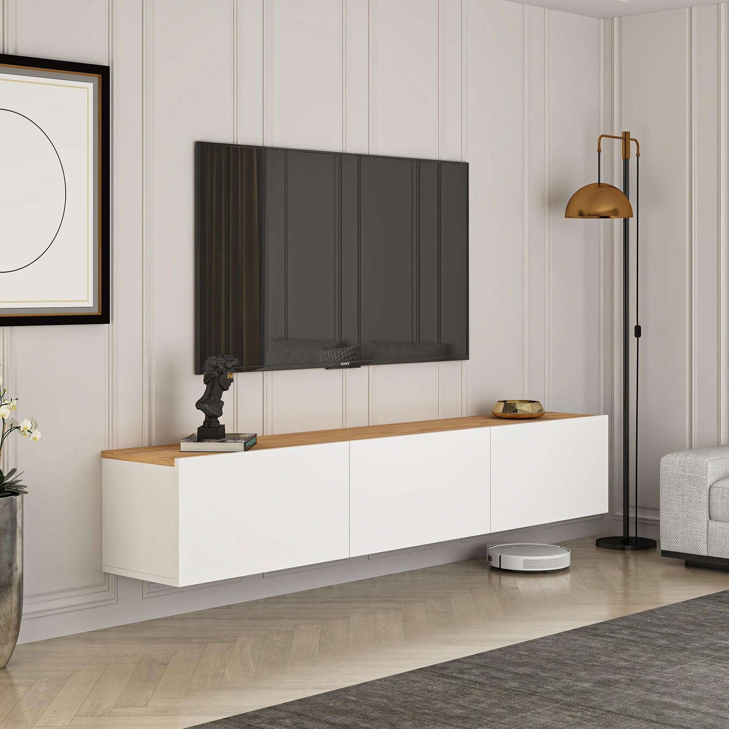Hanah Home Elegante supporto per TV, 150 cm x 30 cm x 32 cm, 100% melamina rivestito in melamina, design moderno per spazi viventi e intrattenimento