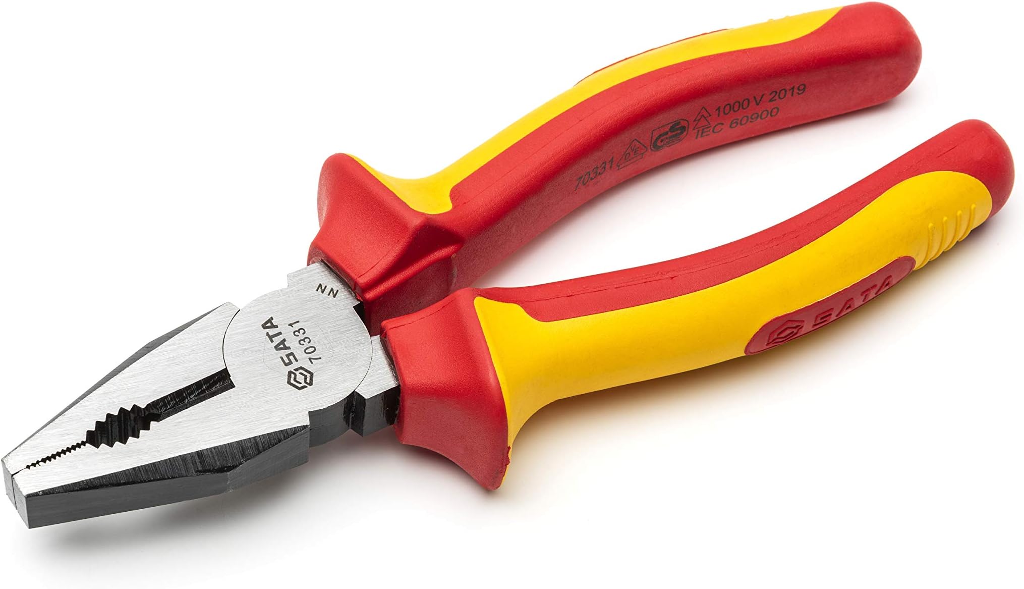 SATAST70331ST 6-Inch VDE Insulated Linesman Combination Pliers with Chrome Vanadium Steel Body and Dual Material Anti-Slip Handles