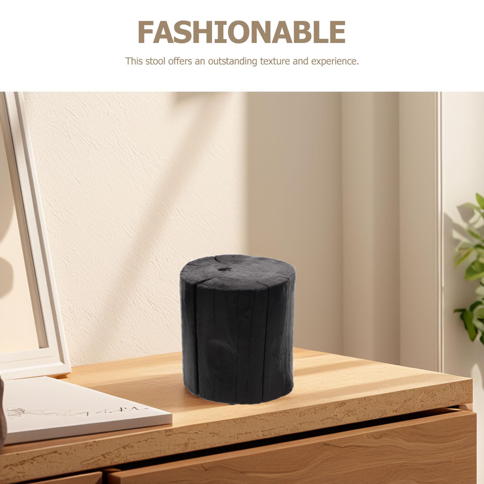 TOYANDONA Tabouret D’Appoint en Bois Massif Noir Carbonisé Tabouret Rond 20 CM Hauteur Porte-Plantes et Table de Chevet Polyvalente Meuble Décoratif Naturel pour Salon et Chambre