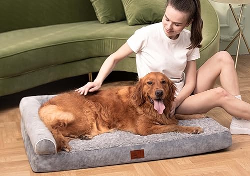 Miniatura 5 de Cama acolchada para perros extragrandes, camas ortopédicas en forma de L de espuma viscoelástica con funda extraíble lavable, acogedor sofá de felpa
