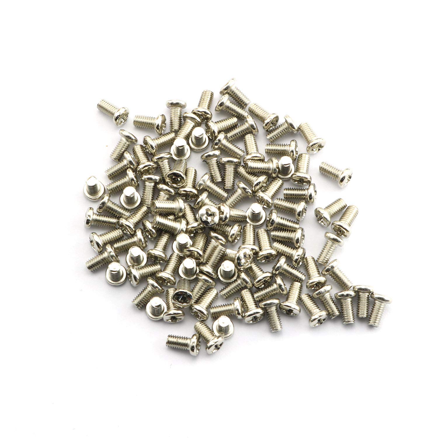 RuiLing 100PCS M3 Phillips Pan Head Screws Bolt M3X6mm Nickel Plated Iron Round Cross Screw Bolt Full Thread 6mm