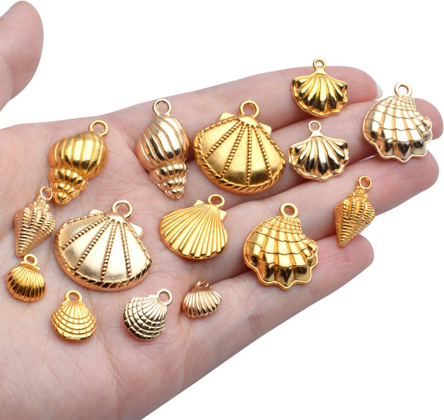 Aylifu Seashell Charms, 100 Gram Gold Shell Ocean Theme Pendants - Conch, Scallops, Mussel, Marine Life, Sea Animals Dangle Charms for Jewelry Making, Necklace, Bracelet Crafting - Image 7