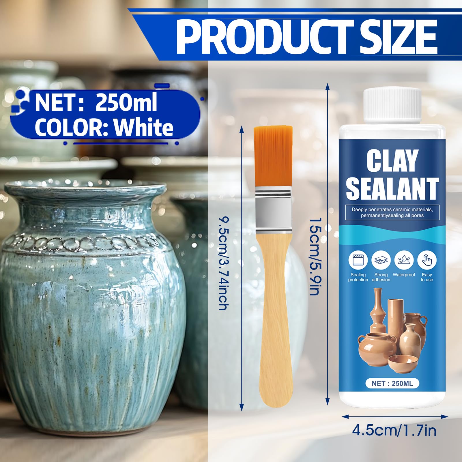 ALLONY Sigillante per Gesso Ceramico, Sigillante per Ceramica, Vernice per Argilla Sigillante, Impermeabilizza, Lucido per Argilla Senza Cottura, Gloss Varnish per Argilla, Gesso e Terracotta, 250ML