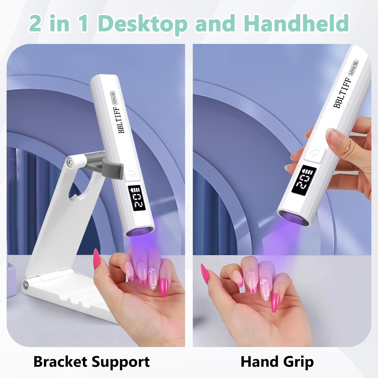 Mini Lampada UV LED Unghie, Lampada per Unghie con Cavo di Ricarica USB e Supporto Pieghevole, Lampada Gel Unghie, USB Ricaricabile & 30/60S Timer, Lampada UV Unghie per ai Principianti