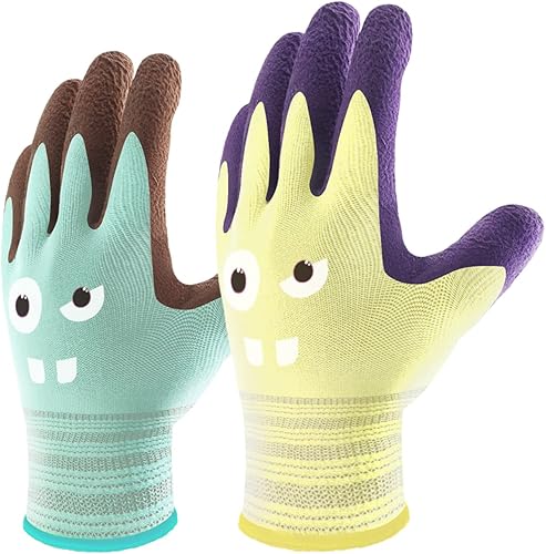 Guantes Cooljob de trabajo, guantes de jardinería, con revestimiento de látex espumado, colores surtidos, 2 pares, para niño