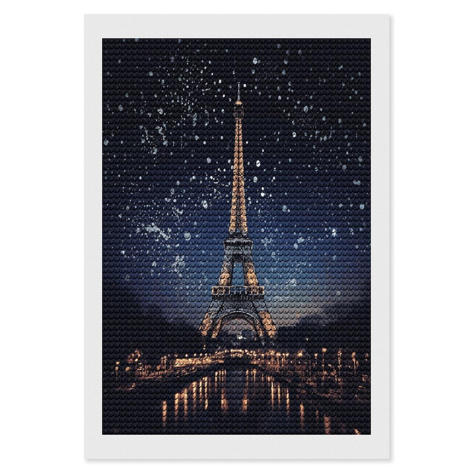 VstaDank Night Paris Eiffel Tower Diamond Painting Kits Exquisite DIY Full Round Drill Diamond Dots Painting for Adults Beginner Diamond Photo Paint with Diamond Picture Art Wall Decor 8"x12"