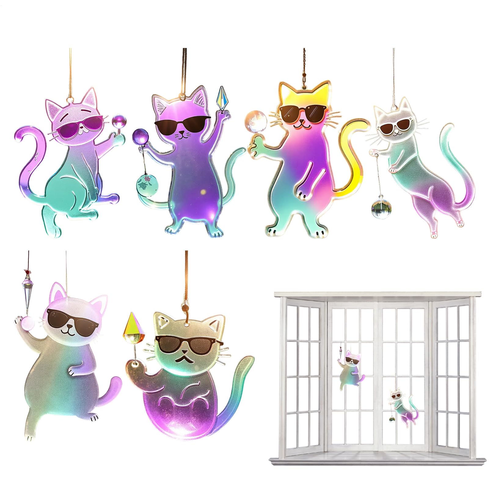Attrape-lumière chat acrylique et décoration suspendue de jardin