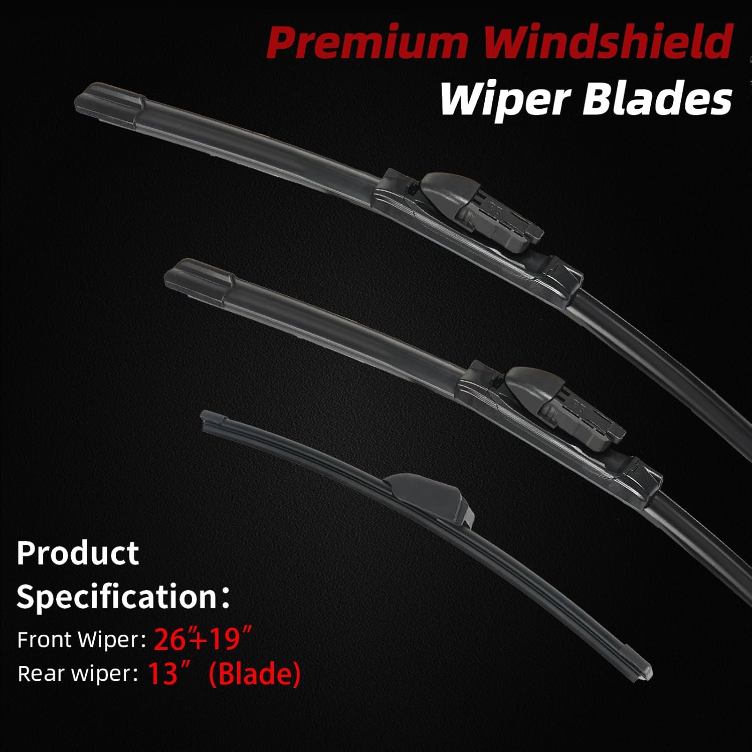 OTUAYAUTO Windshield Wiper Blades - Replacement for Jaguar F-PACE 2017-2025, Front and Rear Wipers Set, Top Lock - 26"+19"+13" (Pack of 3)
