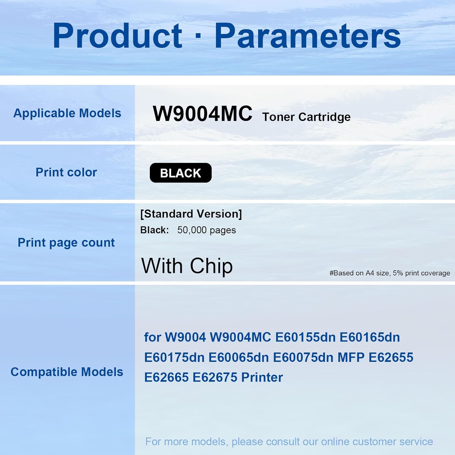 W9004 W9004MC Black Toner Cartridge 1pack (with Chip) Replacement for HP Managed E62655dn E62665hs E62665h E62665h E62675z E60155dn E60165dn E60175dn Printers (bk-50,000 Pages)