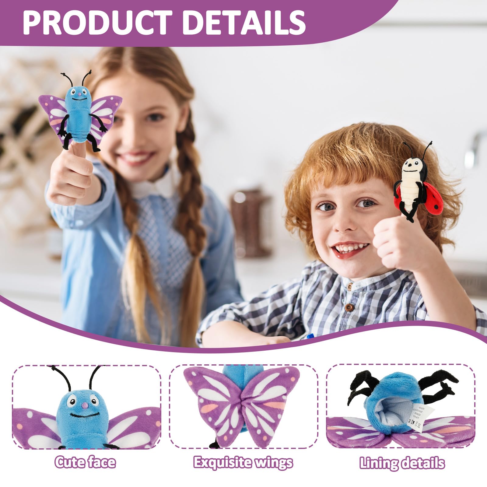 VAVPUP 6/7Pcs Insect Finger Puppet Set,Mini Hand Puppet Suitable for Kids,Soft Plush Baby Party Bag Fillers for Role-Playing and Storytelling Boys&Girls Gift Educational(6/7PCS) - Image 4