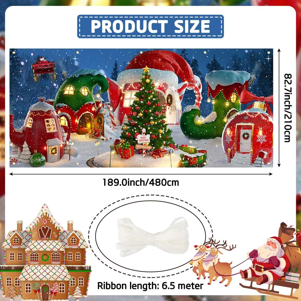 Christmas Whoville Garage Door Cover Banner, 16x7ft Holiday Outdoor Decoration with Rope, Hanging Merry Christmas Winter Xmas Tree Snow Home Festive Wall Decor Photo Backdrop Gifts