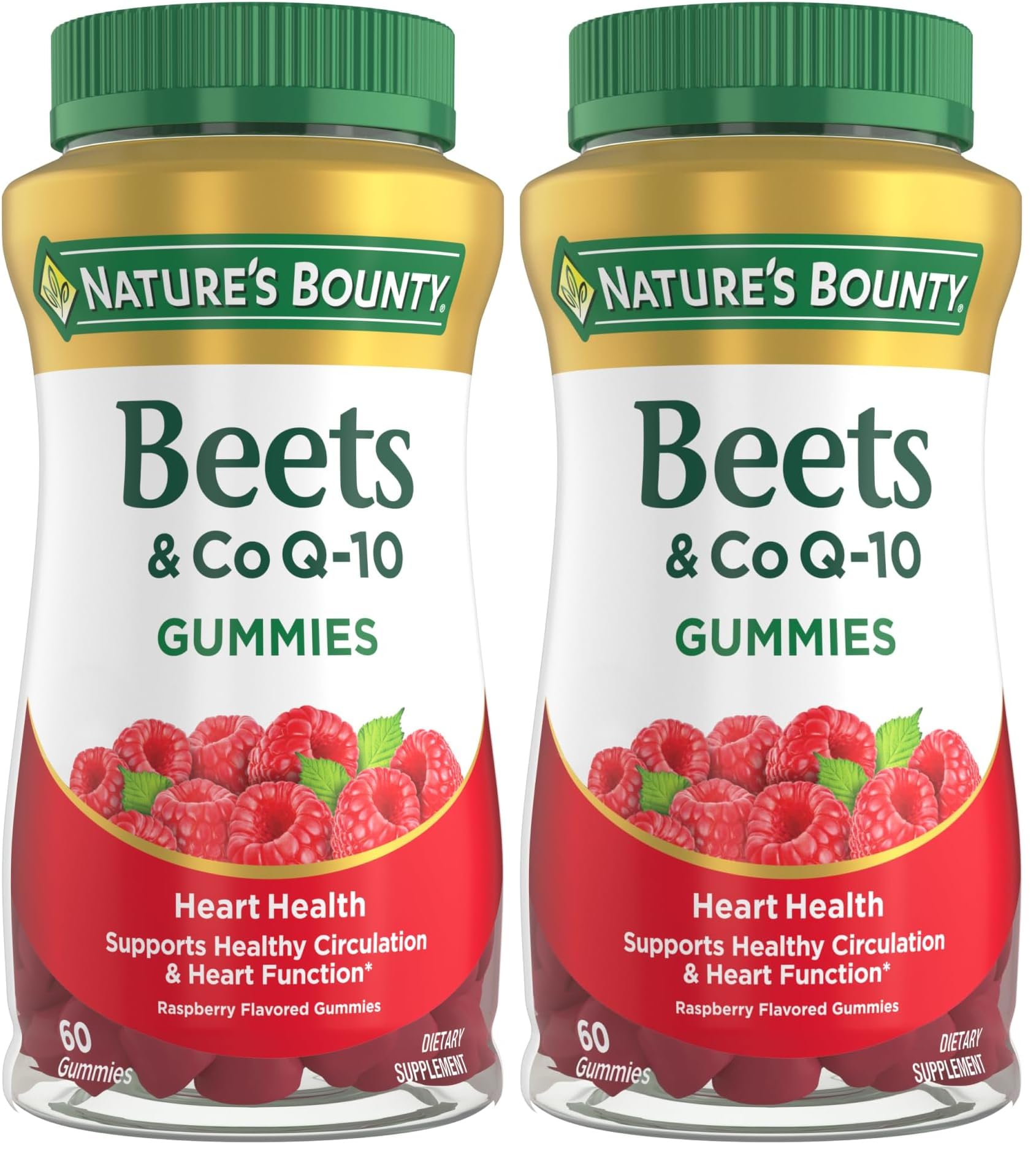 Nature's Bounty Beets & Co Q-10 Gummies for Heart Health, Coenzyme Q10, Beet Root Extract, Supports Healthy Circulation and Heart Function, Cellular Energy Production, Raspberry Flavor, 60 Gummies 60 Count (Pack of 2)