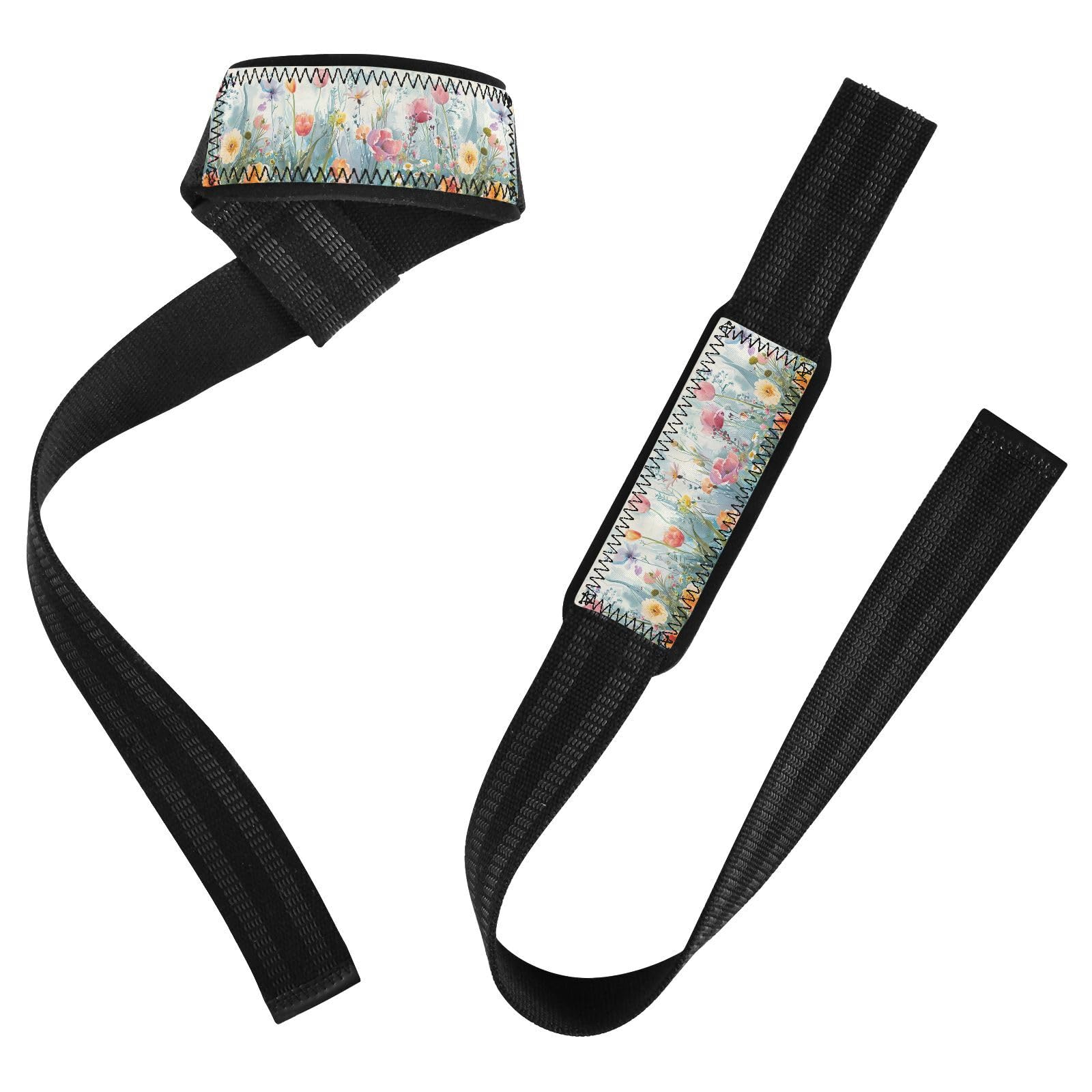 Nander Spring Flowers Wrist Straps for Weightlifting,Lifting Straps with Neoprene Cushioned Wrist Padded and Anti-Skid Silicone for Strength Training,Bodybuilding,Deadlifting