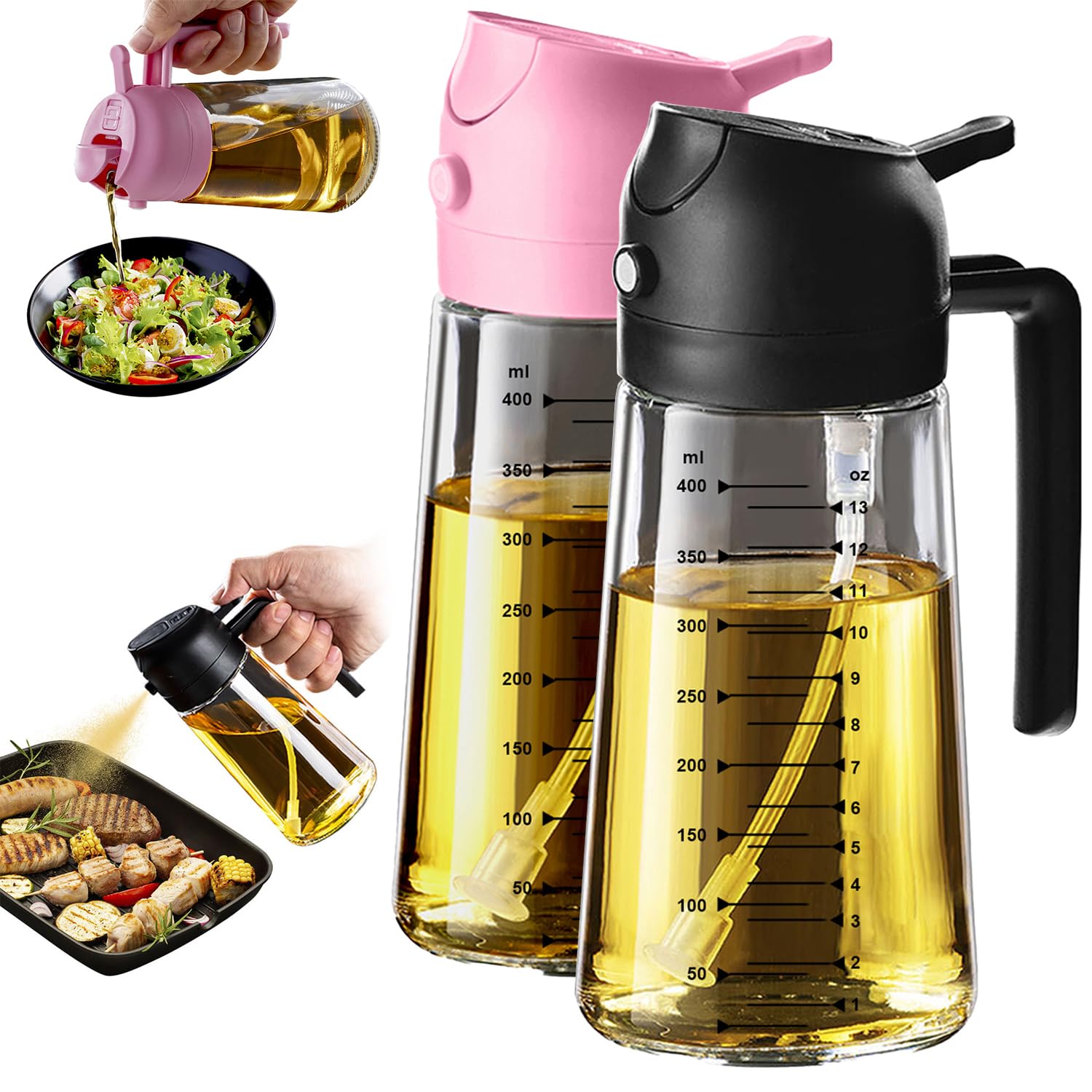 TrendPlain 16oz Ölsprüher für Speiseöl – 470ml Olivenöl Flasche – 2-in-1 Ölspender und Ölsprüher – Küchen Gadgets für Kochen, Salat und Grill