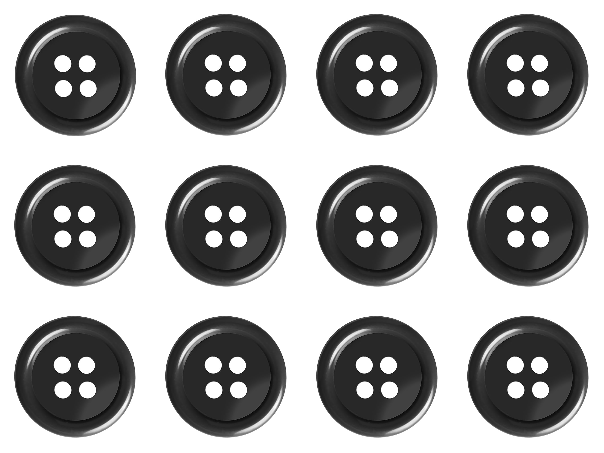 Pack of 12 Charcoal Grey Sew on 15mm Round Buttons Flat 4 Holes 24L 24 Ligne, Pack of 12 15mm Buttons