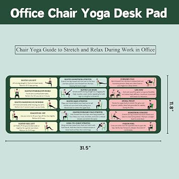 Desk Mat with Chair Yoga Guide, Large Mouse Pad for Keyboard and Mouse, 31.5x11.8 Extended Office Desk Pad with Stitched Edges, Non-Slip Rubber Base Desktop Accessories for Office