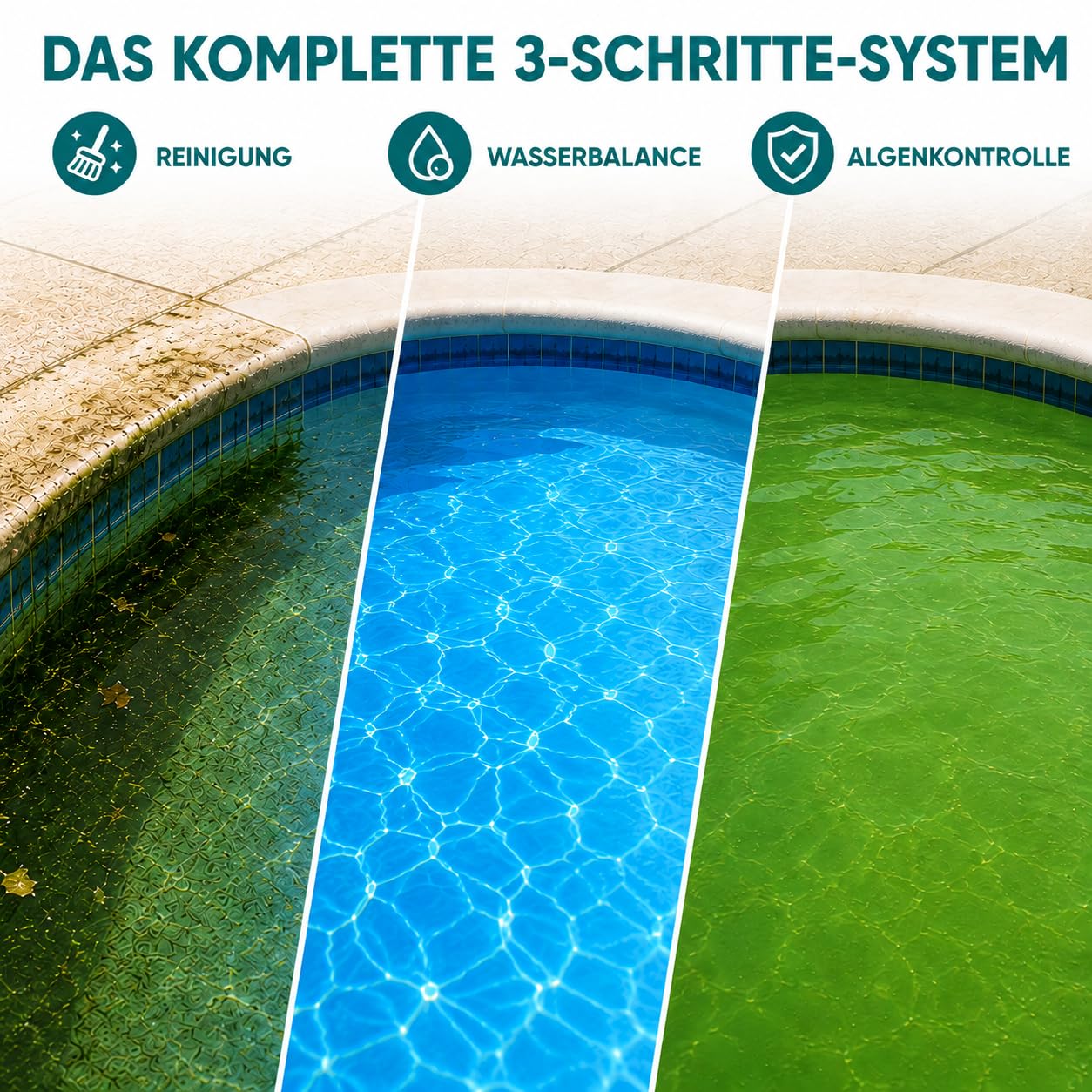 INOX Pool Pflegeset 3x5L - Algizid, pH Minus, Randreiniger - Made in Germany