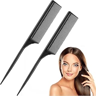 2 Pieces Rat Tail Fine Tooth Comb Carbon Fiber Teasing Styling Comb Anti Static Heat Resistant Tail Comb for Back Combing ...