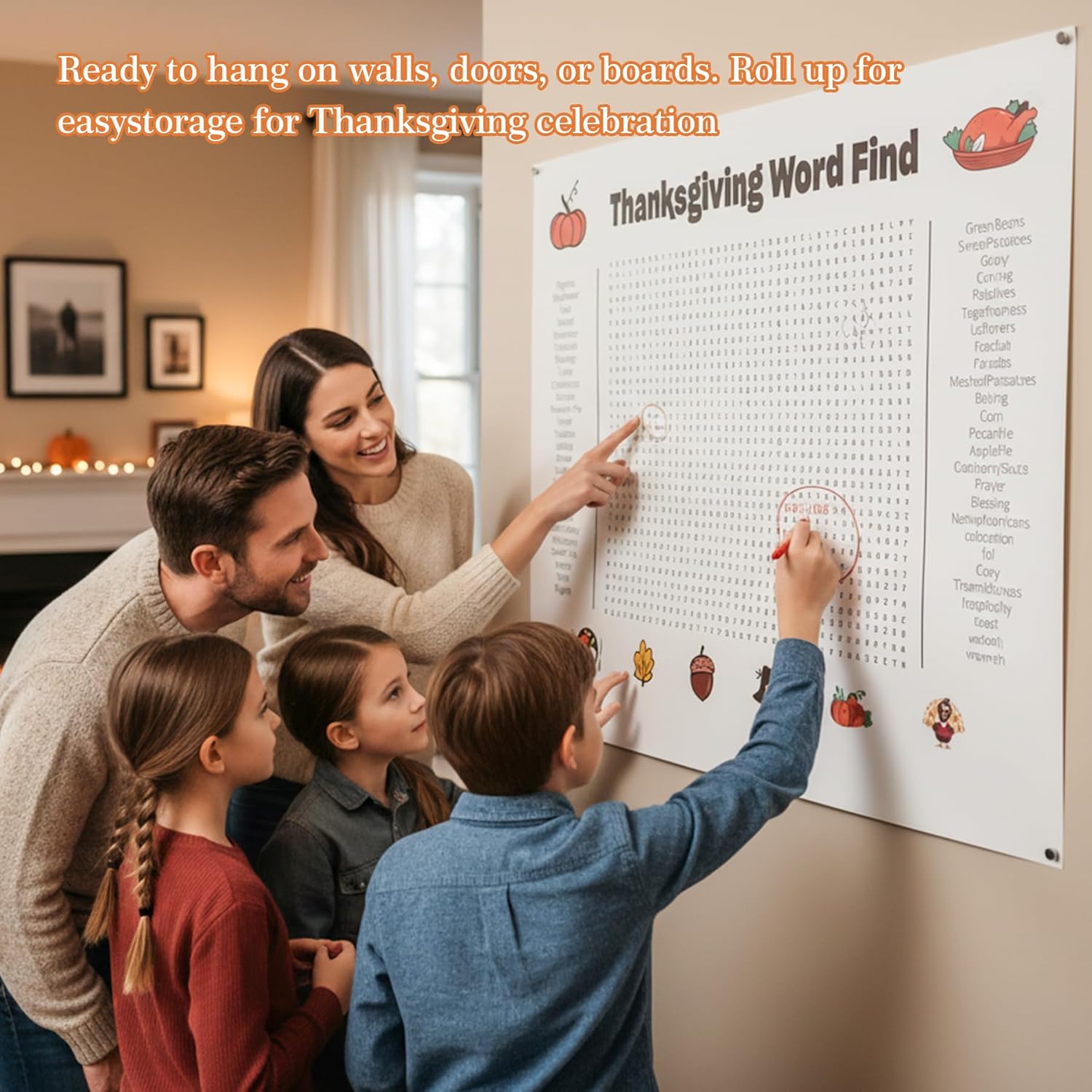 AuraGlaze 2025 New Thanksgiving Word Search Poster, Thanksgiving Poster Giant 36 * 24in Wall Game with 50 Words for Families, Thanksgiving Party Decor & Holiday Activity - Image 7