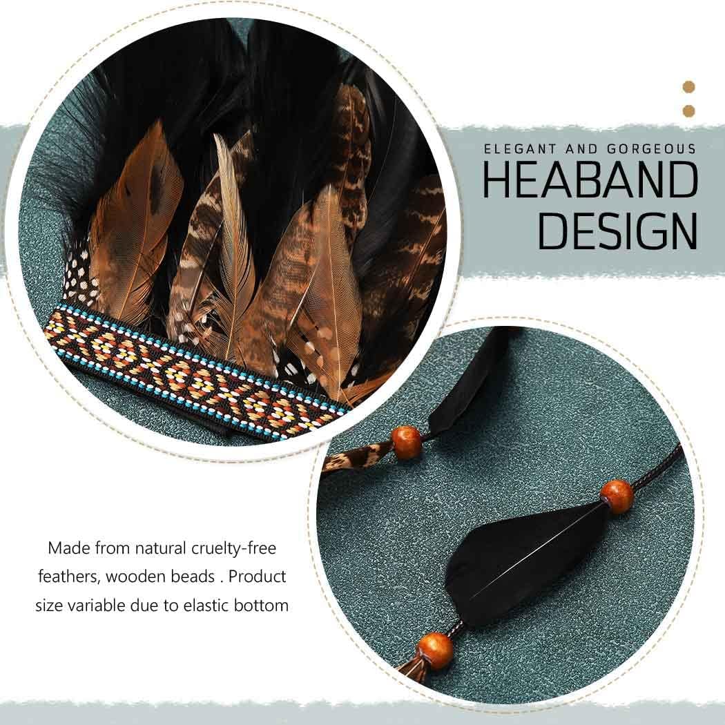 GORTIN Indian Headdress Boho Feather Headband Native American Costume Hippie Headpiece Hair Accessories for Women - Image 6