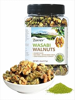 Zorrer Wasabi Walnuts – 6oz (Pack of 1), No Added Sugar, Not Fried, Non-GMO, Vegan, Gluten-Free, Freshly Roasted & Seasoned Walnuts– Flavor Snack for Sports Events Movie Nights Gatherings